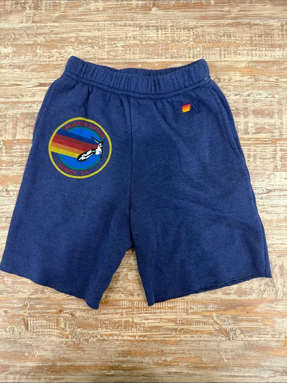 Aviator Nation Navy Men's Retro Stripe Patch Athletic Shorts